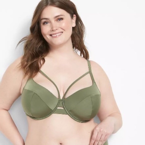 Cacique Other - LANE BRYANT CACIQUE SWIM OLIVE UNDERWIRE BALCONETTE BIKINI TOP Bra 42G Underwire